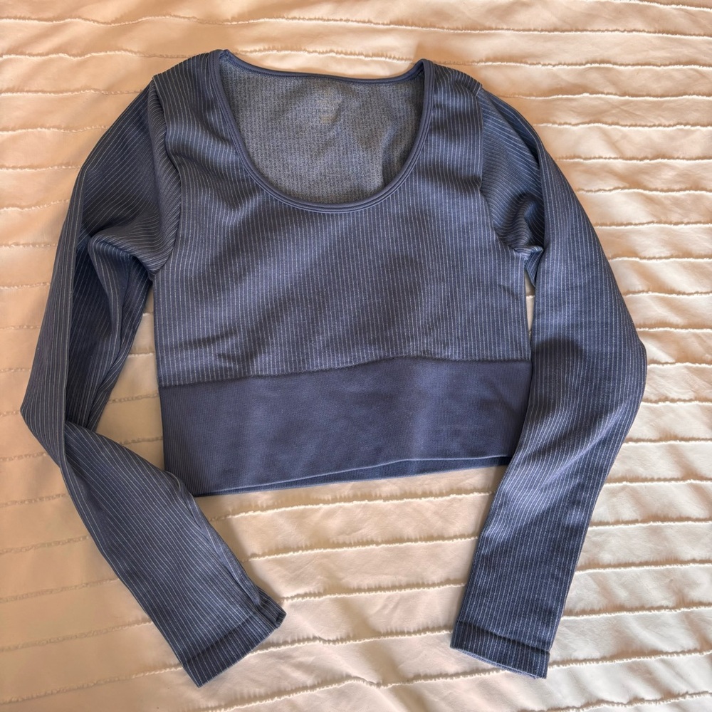 Aerie Offline Blue Long Sleeve Ribbed Women's Crop Top